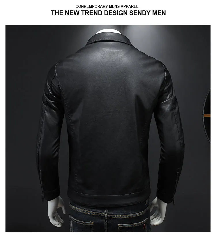 Men's lapel leather jacket