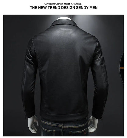 Men's lapel leather jacket