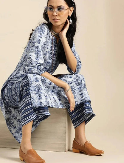 lue Cotton Printed 2-Piece Suit