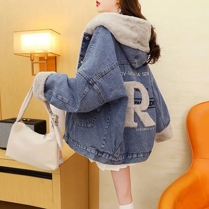 Fashion Hooded Winter Denim Jacket