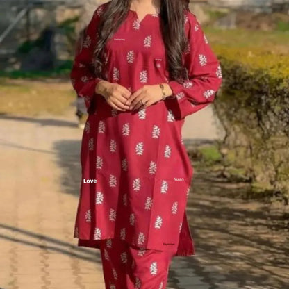 Traditional Two-Piece Floral Print Women's Suit