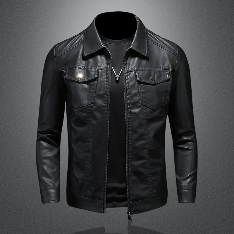 Men's lapel leather jacket