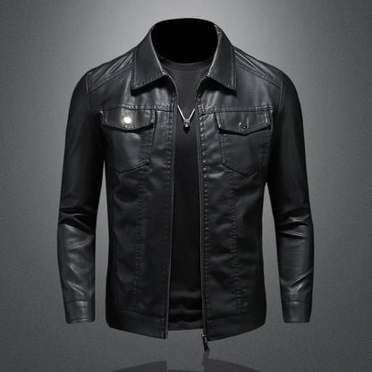 Men's lapel leather jacket