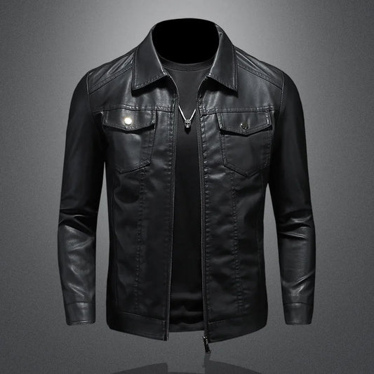Men's lapel leather jacket