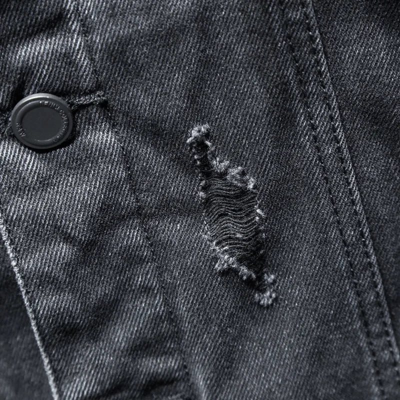 Liner Thicker Winter Black Hooded Denim Jacket