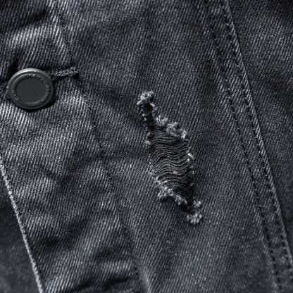 Liner Thicker Winter Black Hooded Denim Jacket