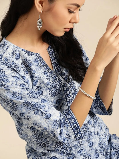 lue Cotton Printed 2-Piece Suit