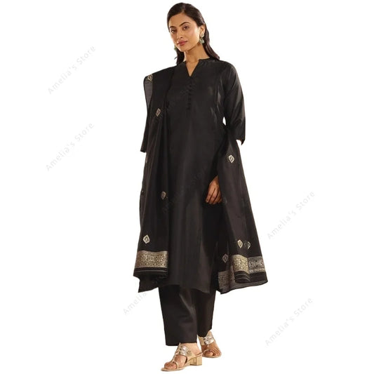Women's Black Jacquard 3-PCS Suit