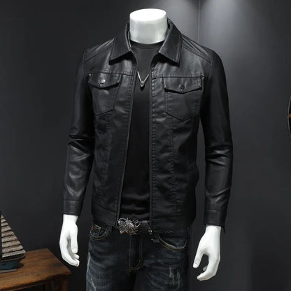 Men's lapel leather jacket