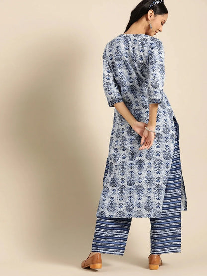lue Cotton Printed 2-Piece Suit
