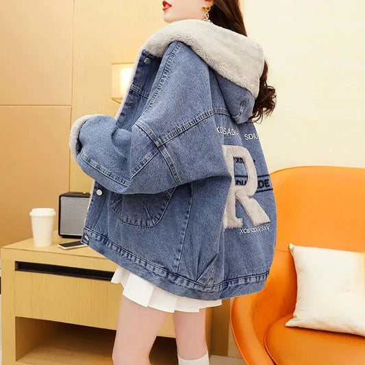 Fashion Hooded Winter Denim Jacket